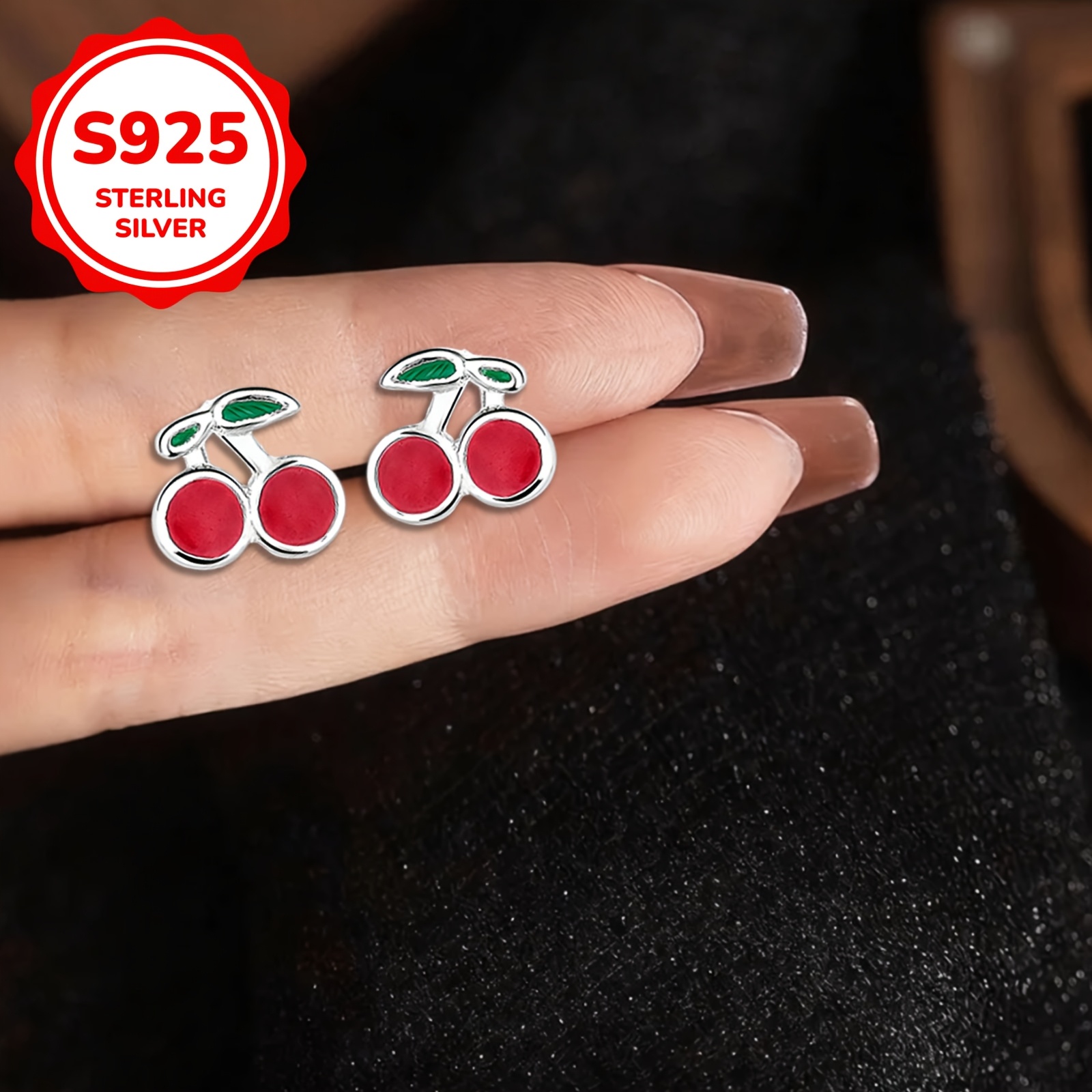 Women's S925 Silver Cherry Stud Earrings — Summer Accessory